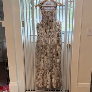 Anthropologie Black and Cream Patterned Midi Dress